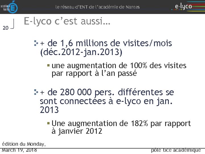 le réseau d’ENT de l’académie de Nantes 20 E-lyco c’est aussi… + de 1,