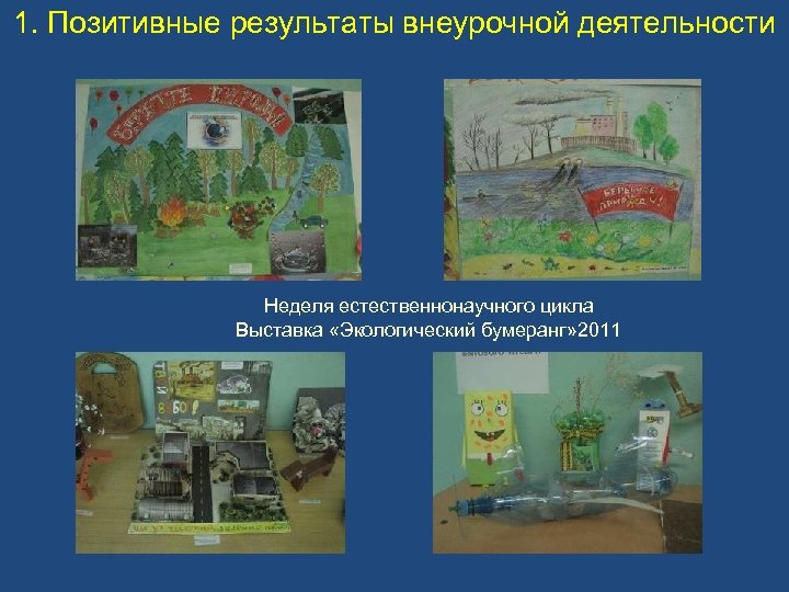 1. Позитивные результаты внеурочной деятельности Неделя естественнонаучного цикла Выставка «Экологический бумеранг» 2011 