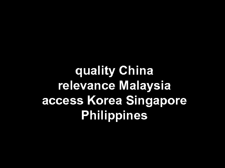 quality China relevance Malaysia access Korea Singapore Philippines 
