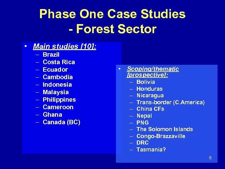 Phase One Case Studies - Forest Sector • Main studies [10]: – – –