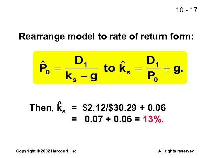 10 - 17 Rearrange model to rate of return form: ^ Then, ks =