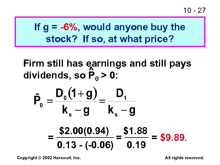 10 - 27 If g = -6%, would anyone buy the stock? If so,