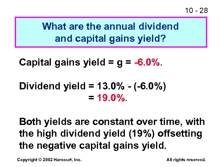 10 - 28 What are the annual dividend and capital gains yield? Capital gains