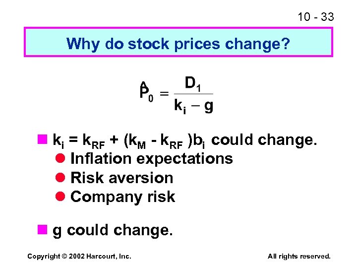 10 - 33 Why do stock prices change? ^ n ki = k. RF