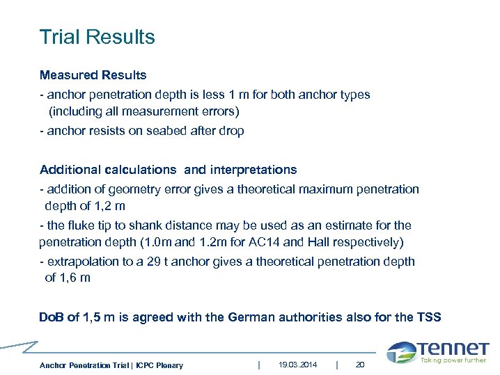 Trial Results Measured Results - anchor penetration depth is less 1 m for both