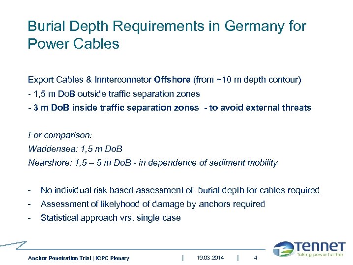 Burial Depth Requirements in Germany for Power Cables Export Cables & Innterconnetor Offshore (from