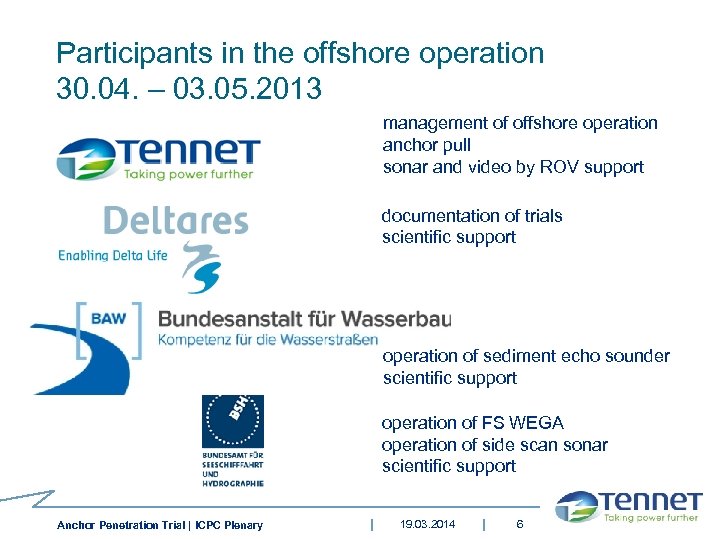 Participants in the offshore operation 30. 04. – 03. 05. 2013 management of offshore