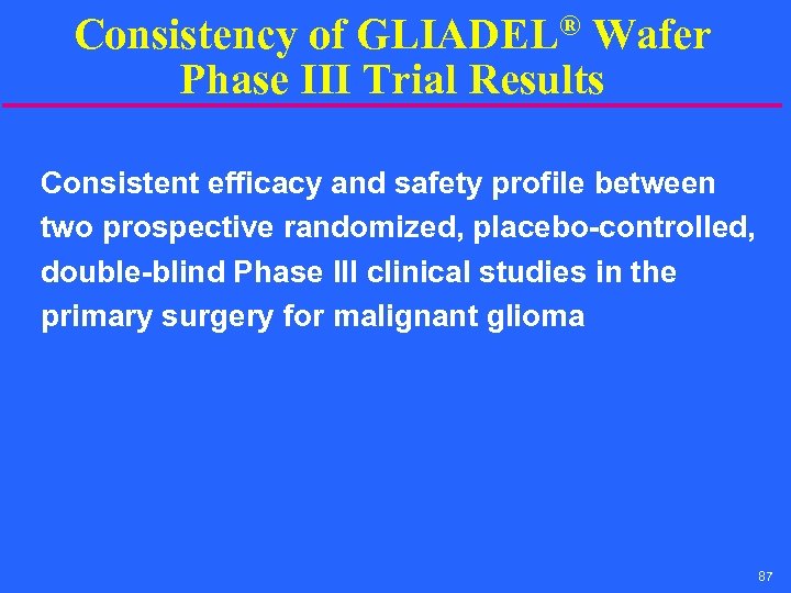 Consistency of GLIADEL® Wafer Phase III Trial Results Consistent efficacy and safety profile between