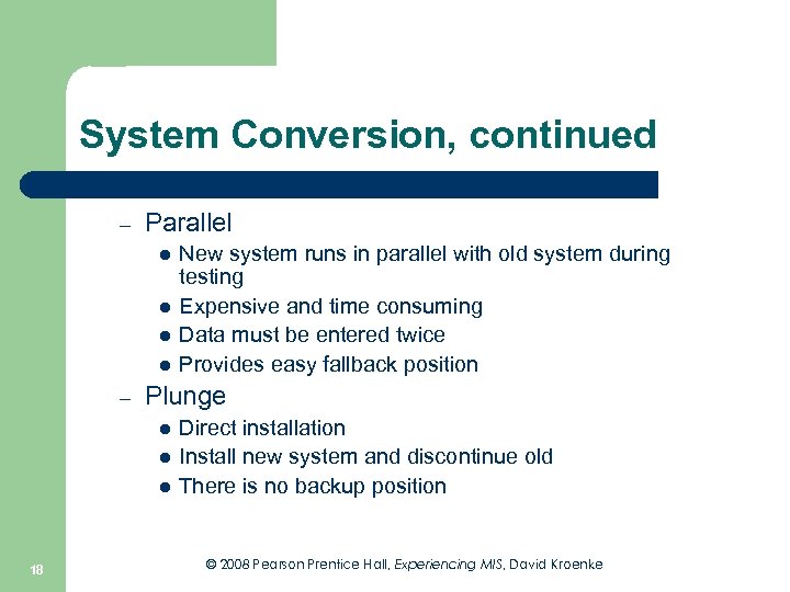 System Conversion, continued – Parallel l l – Plunge l l l 18 New