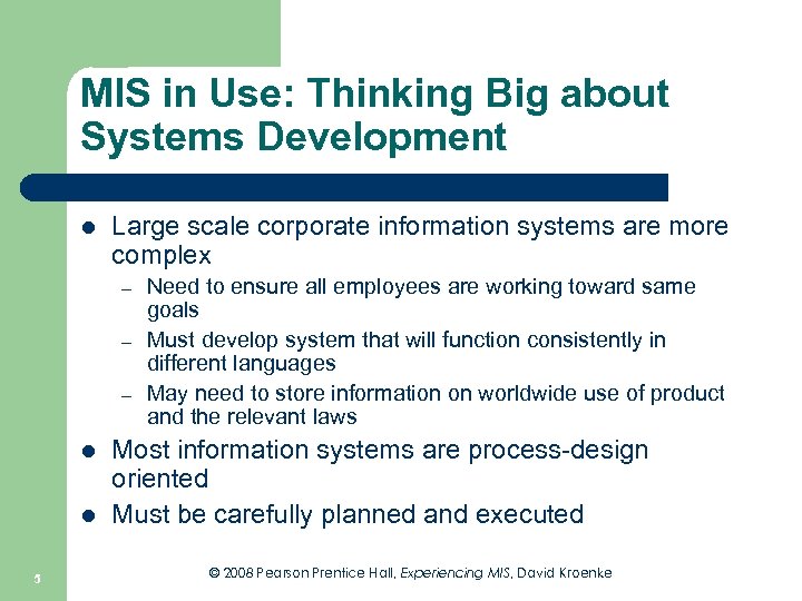 MIS in Use: Thinking Big about Systems Development l Large scale corporate information systems