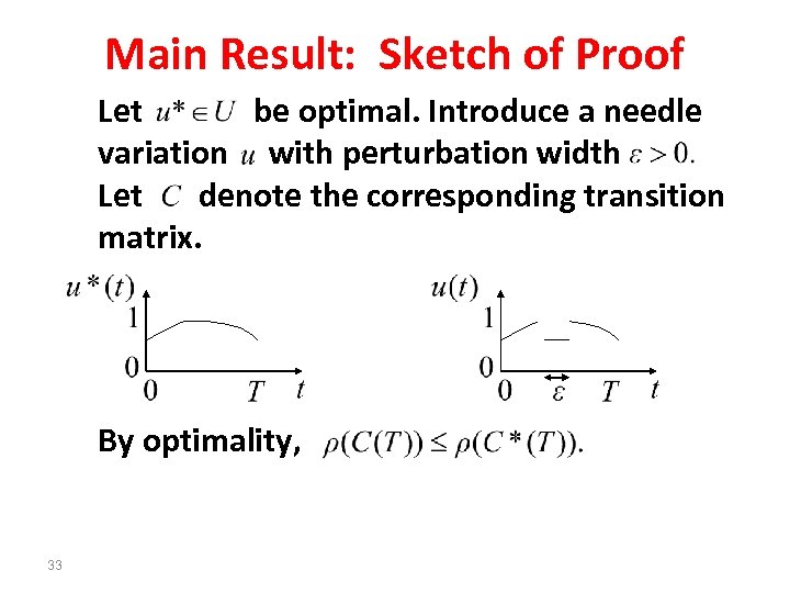 Main Result: Sketch of Proof Let be optimal. Introduce a needle variation with perturbation