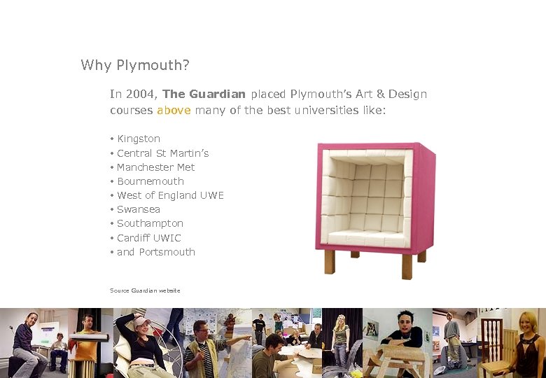 Why Plymouth? In 2004, The Guardian placed Plymouth’s Art & Design courses above many