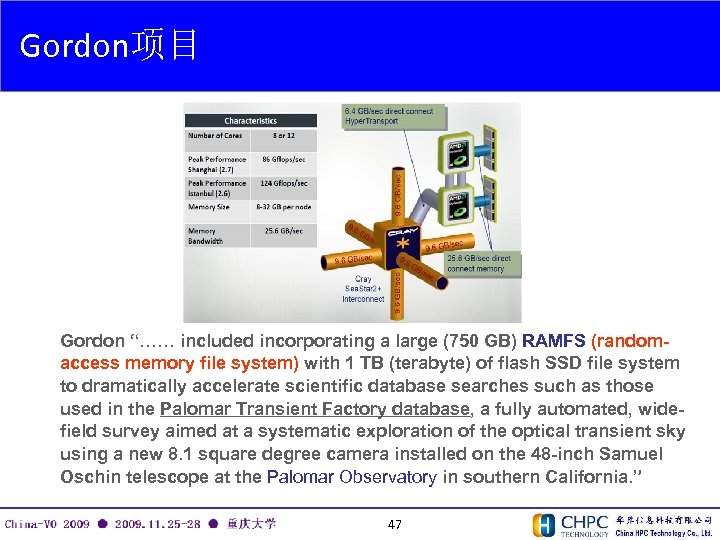 Gordon项目 Gordon “…… included incorporating a large (750 GB) RAMFS (randomaccess memory file system)