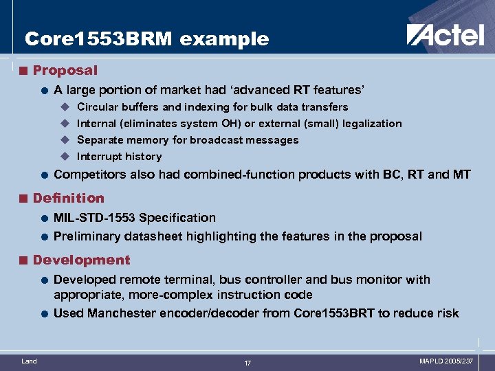 Core 1553 BRM example < Proposal = A large portion of market had ‘advanced
