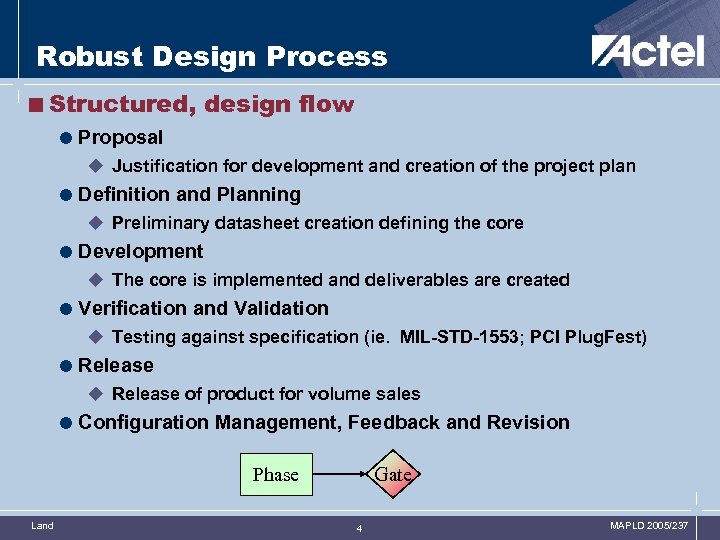 Robust Design Process <Structured, design flow = Proposal u Justification for development and creation