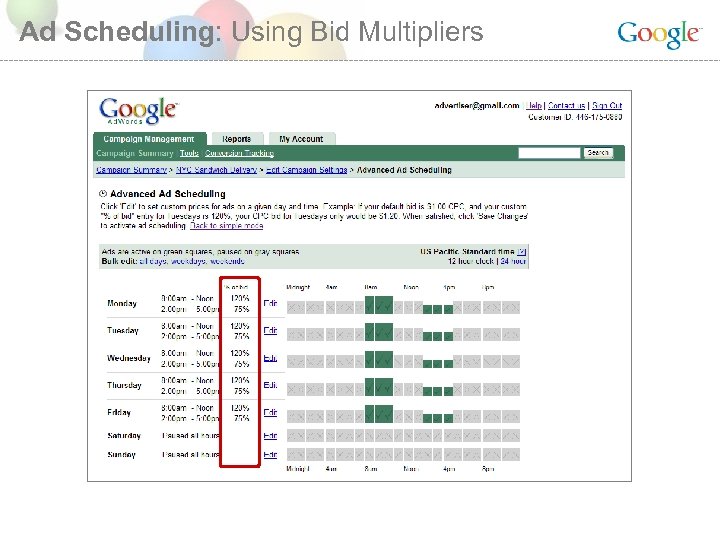 Ad Scheduling: Using Bid Multipliers 