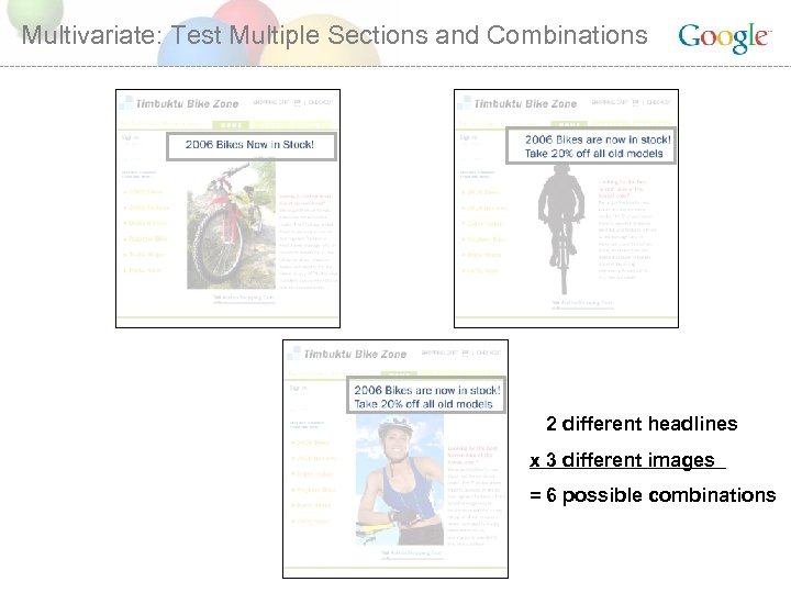 Multivariate: Test Multiple Sections and Combinations 2 different headlines x 3 different images =