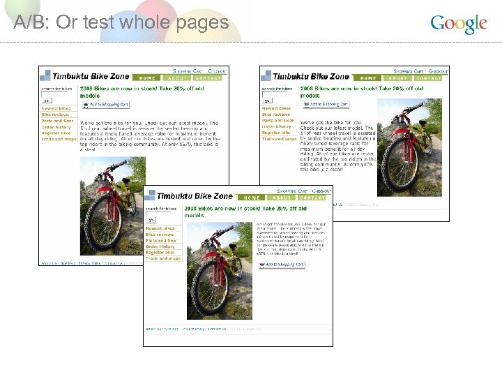A/B: Or test whole pages 