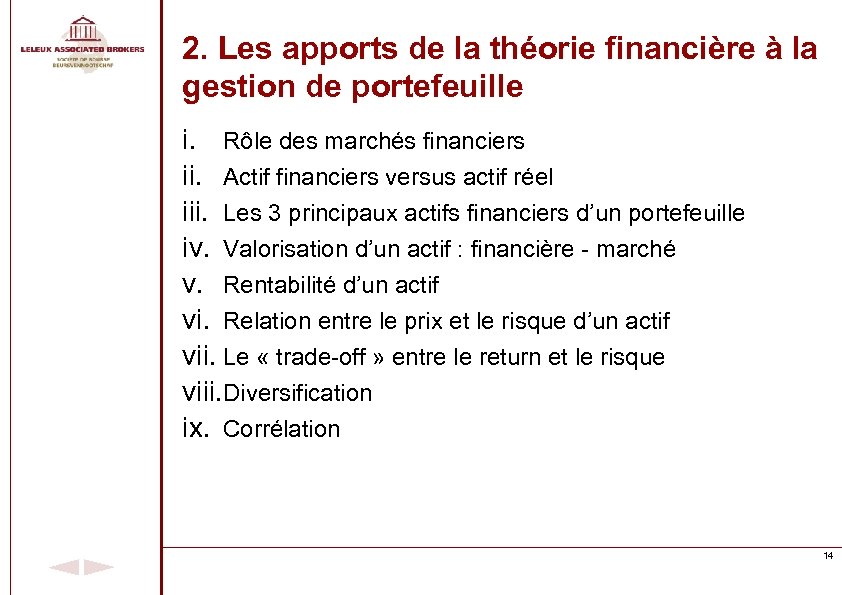 2. Les apports de la théorie financière à la gestion de portefeuille i. Rôle