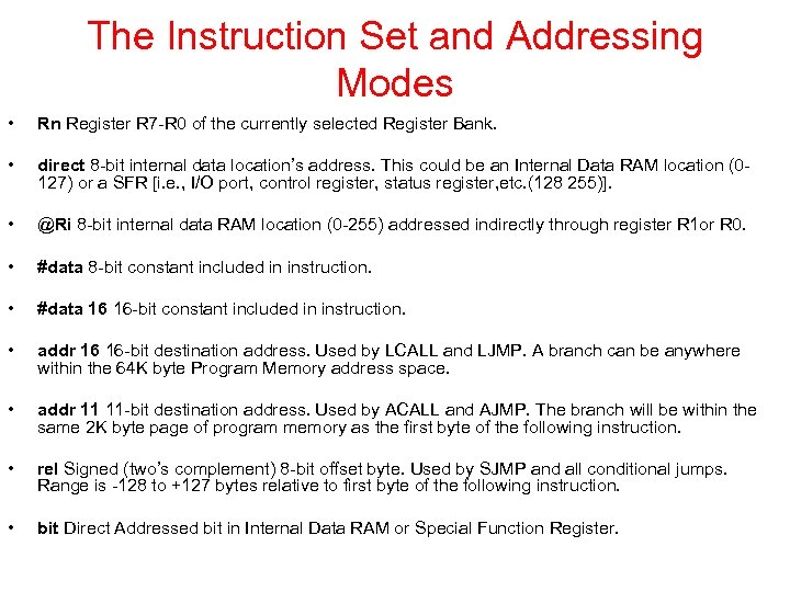 The Instruction Set and Addressing Modes • Rn Register R 7 -R 0 of