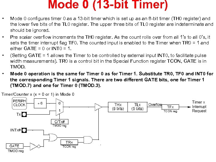 Mode 0 (13 -bit Timer) • • Mode 0 configures timer 0 as a