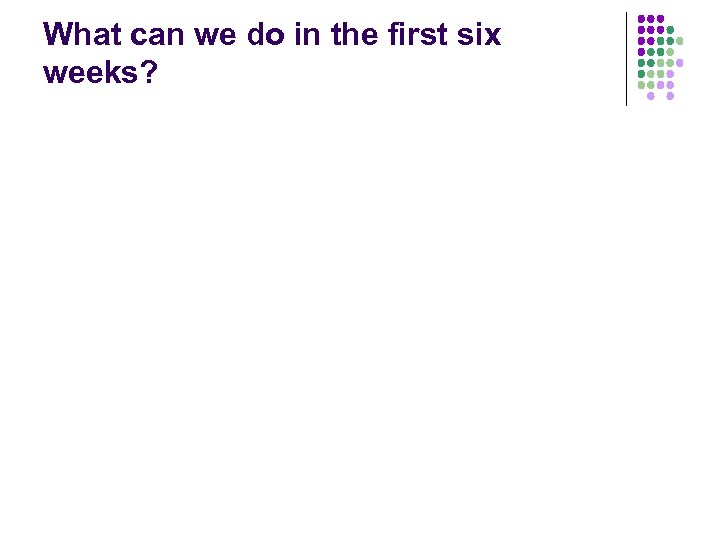 What can we do in the first six weeks? 