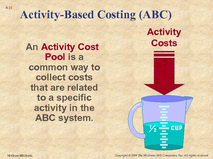 4 -15 Activity-Based Costing (ABC) An Activity Cost Pool is a common way to