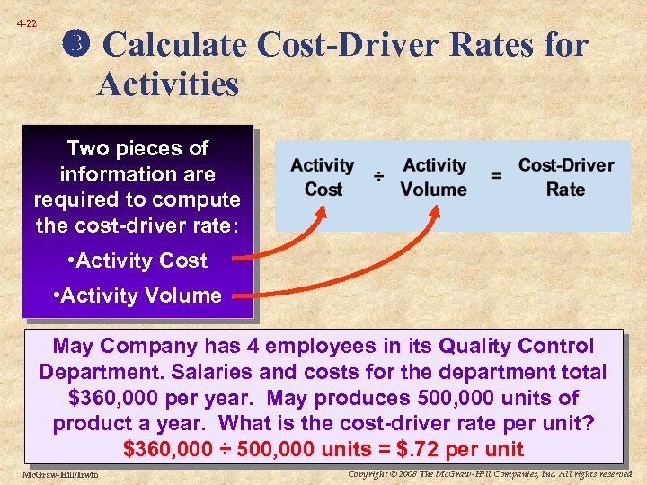 4 -22 Calculate Cost-Driver Rates for Activities Two pieces of information are required to