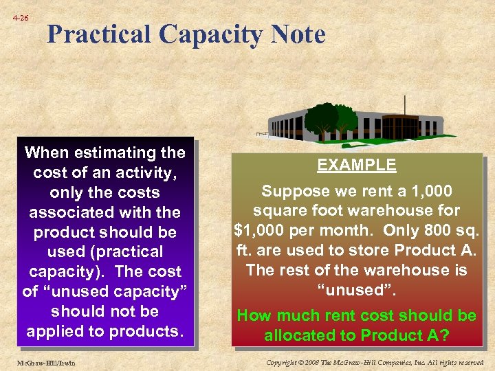 4 -26 Practical Capacity Note When estimating the cost of an activity, only the