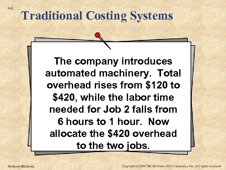 4 -6 Traditional Costing Systems The company introduces automated machinery. Total overhead rises from