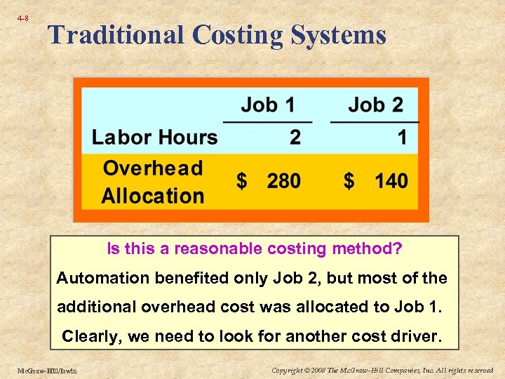 4 -8 Traditional Costing Systems Is this a reasonable costing method? Automation benefited only