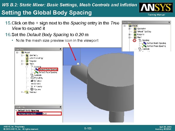 WS B. 2: Static Mixer: Basic Settings, Mesh Controls and Inflation Setting the Global