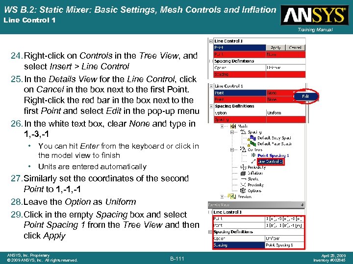 WS B. 2: Static Mixer: Basic Settings, Mesh Controls and Inflation Line Control 1