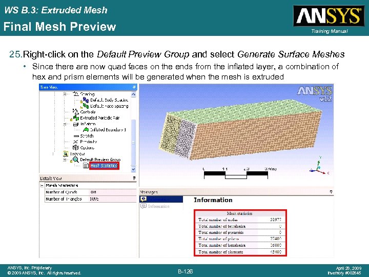 WS B. 3: Extruded Mesh Final Mesh Preview Training Manual 25. Right-click on the
