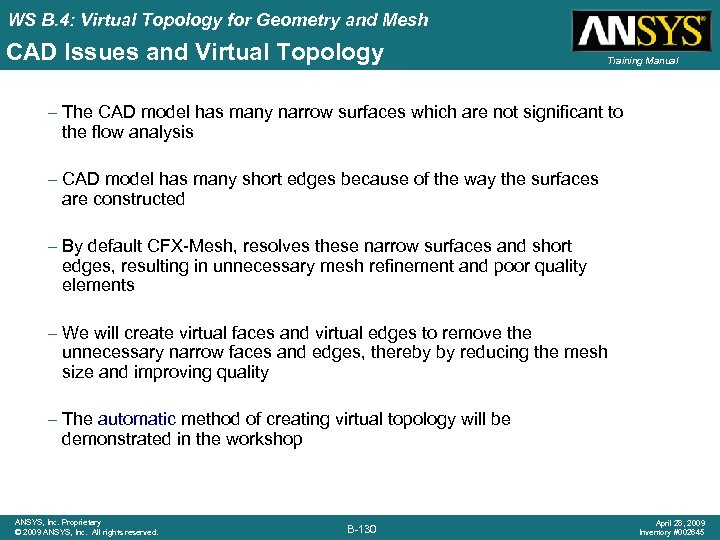 WS B. 4: Virtual Topology for Geometry and Mesh CAD Issues and Virtual Topology