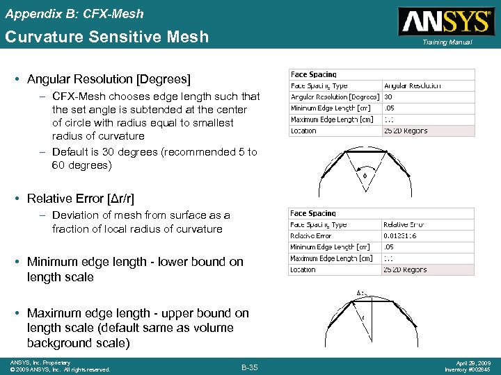 Appendix B: CFX-Mesh Curvature Sensitive Mesh Training Manual • Angular Resolution [Degrees] – CFX-Mesh