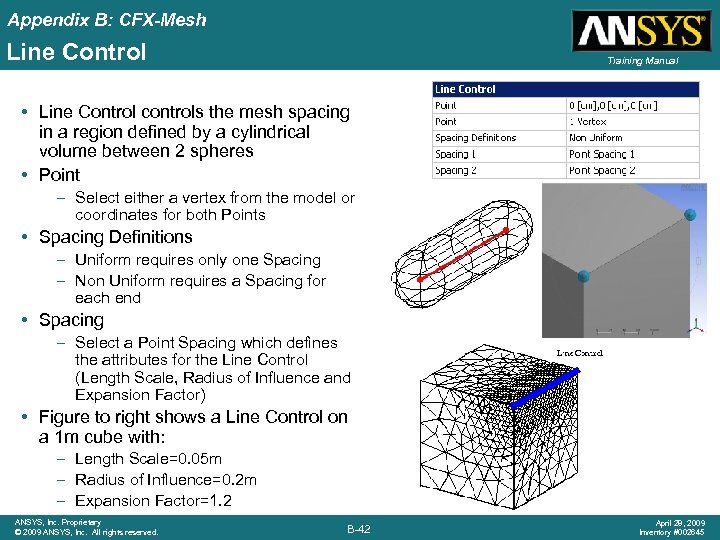 Appendix B: CFX-Mesh Line Control Training Manual • Line Control controls the mesh spacing