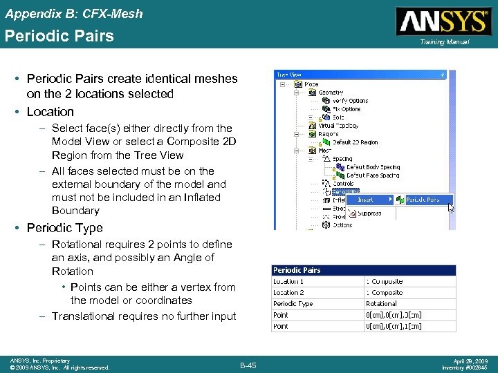 Appendix B: CFX-Mesh Periodic Pairs Training Manual • Periodic Pairs create identical meshes on