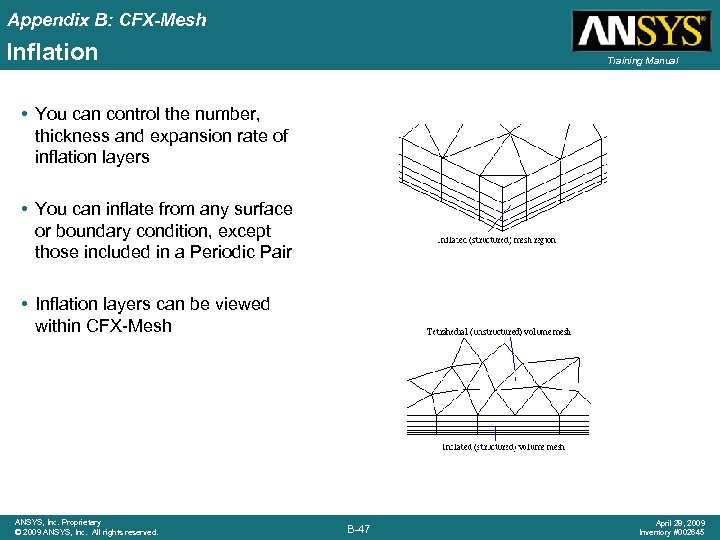 Appendix B: CFX-Mesh Inflation Training Manual • You can control the number, thickness and