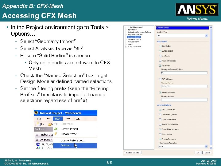 Appendix B: CFX-Mesh Accessing CFX Mesh Training Manual • In the Project environment go