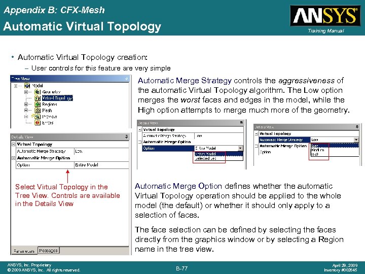 Appendix B: CFX-Mesh Automatic Virtual Topology Training Manual • Automatic Virtual Topology creation: –