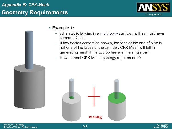 Appendix B: CFX-Mesh Geometry Requirements Training Manual • Example 1: – When Solid Bodies
