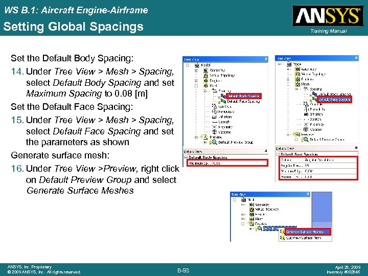WS B. 1: Aircraft Engine-Airframe Setting Global Spacings Training Manual Set the Default Body