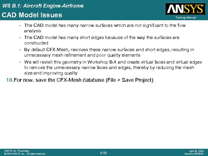 WS B. 1: Aircraft Engine-Airframe CAD Model Issues Training Manual – The CAD model