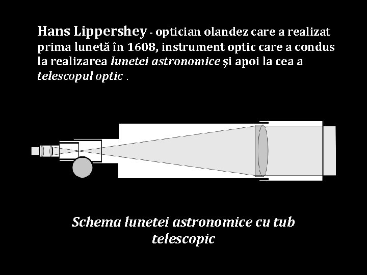 Hans Lippershey - optician olandez care a realizat prima lunetă în 1608, instrument optic