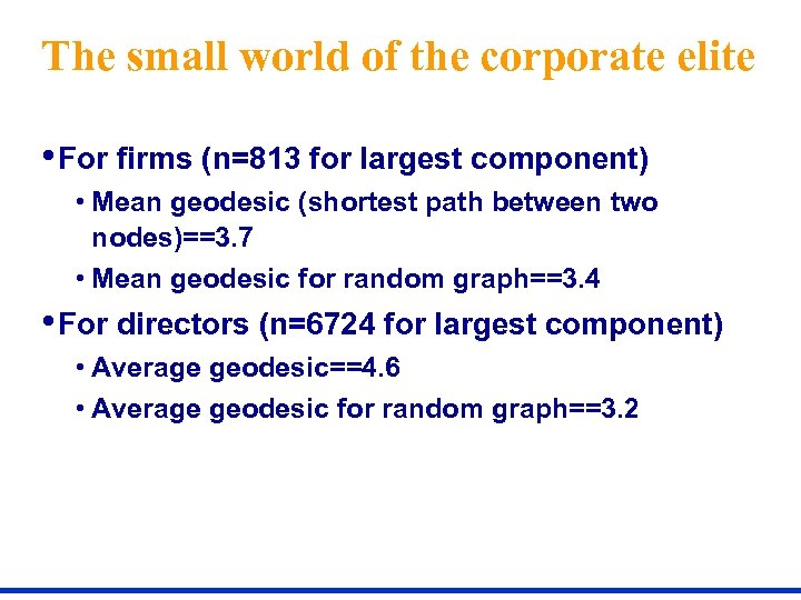 The small world of the corporate elite • For firms (n=813 for largest component)