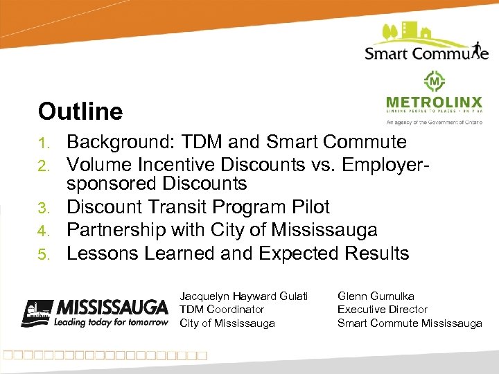 Outline Background: TDM and Smart Commute Volume Incentive Discounts vs. Employersponsored Discounts 3. Discount