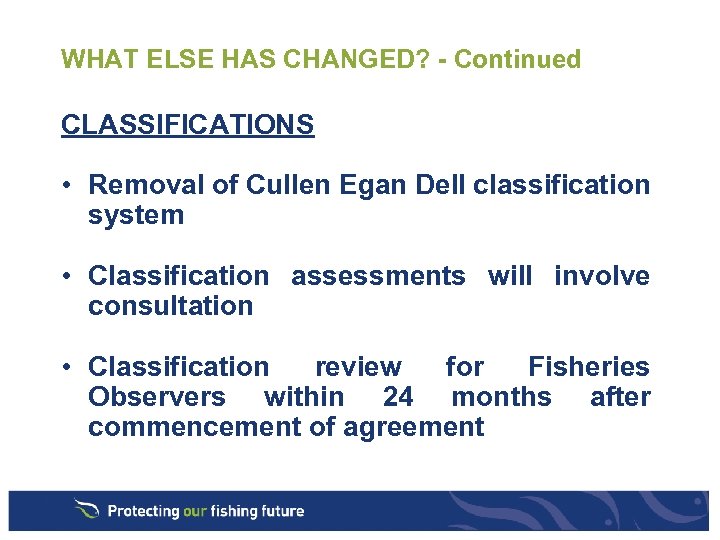 WHAT ELSE HAS CHANGED? - Continued CLASSIFICATIONS • Removal of Cullen Egan Dell classification