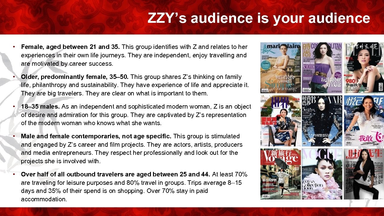 ZZY’s audience is your audience • Female, aged between 21 and 35. This group