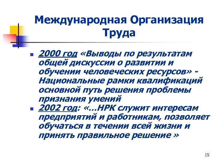 Международная Организация Труда n n 2000 год «Выводы по результатам общей дискуссии о развитии